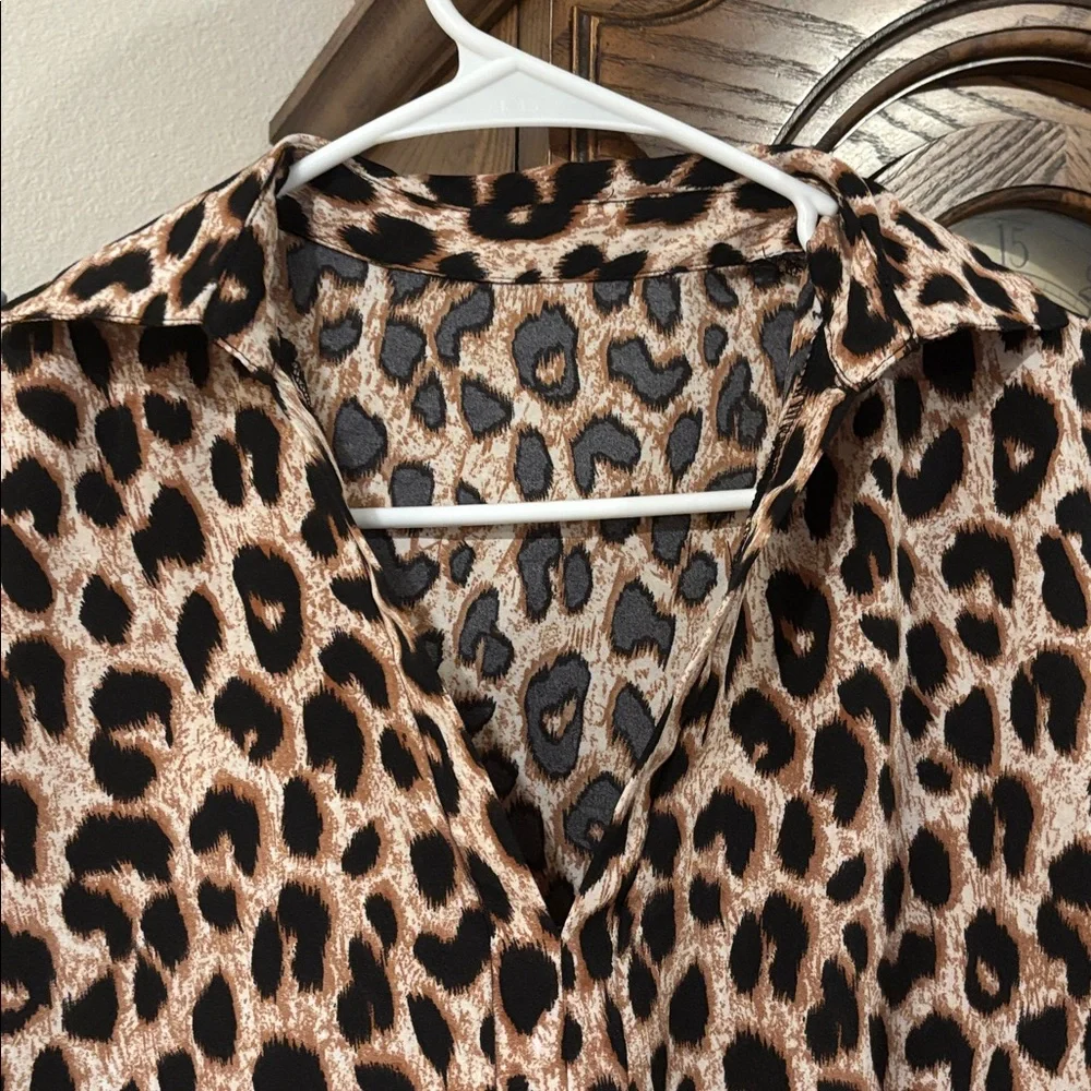 Leopard Print Loose Flowing Long Sleeve Above Knee Length Dress - Picture 2 of 8